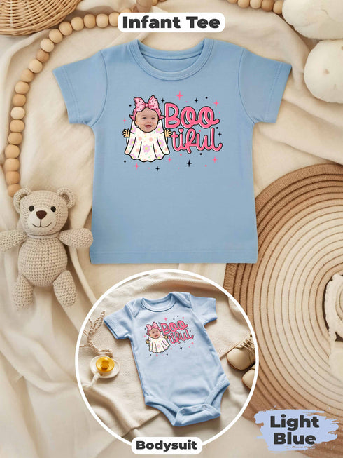Personalized Baby “BOOtiful” Halloween Outfit – Custom Photo Bodysuit & Infant Tee